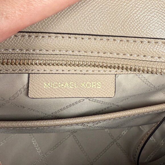 Michael Kors Sylvia Satchel Shoulder Bag - Beige Taupe Leather - Picture 16 of 16